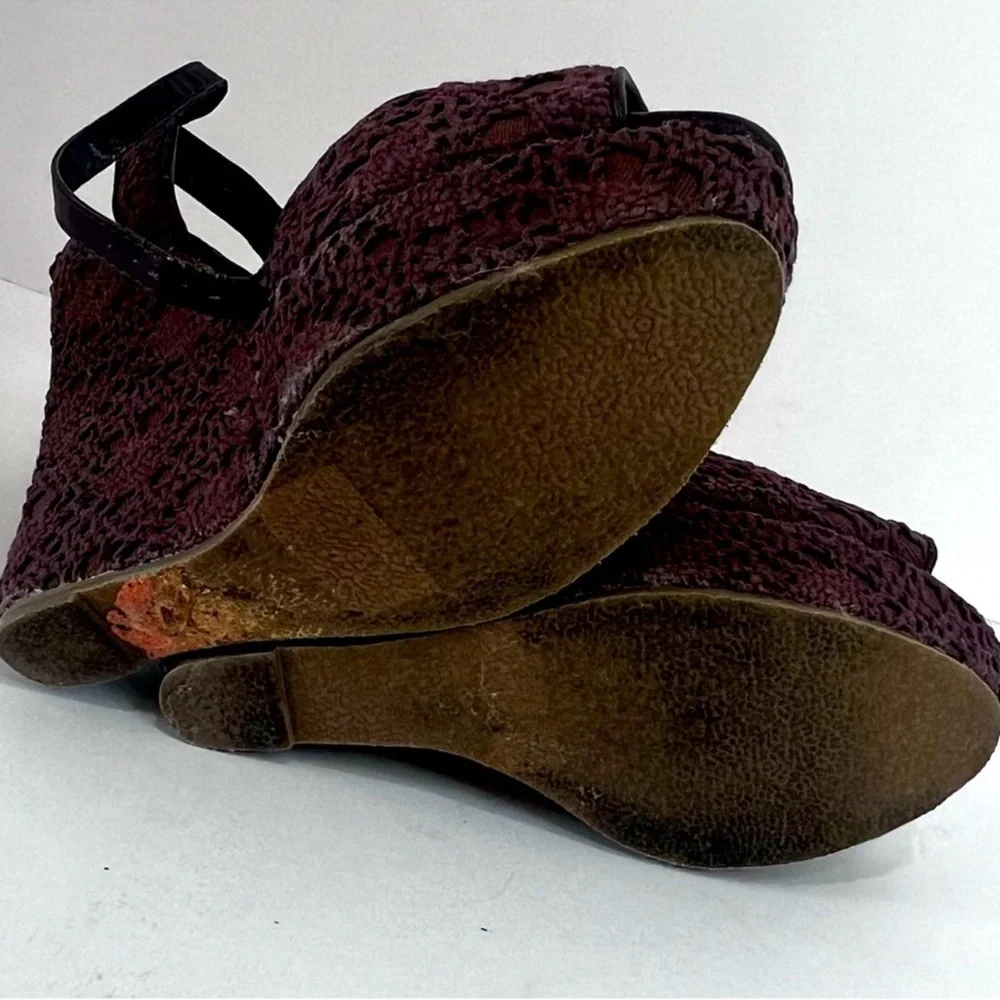 Diva Lounge Brown Lace Platform Wedge Sandals Open Toe Ankle Strap Heels w/ Box